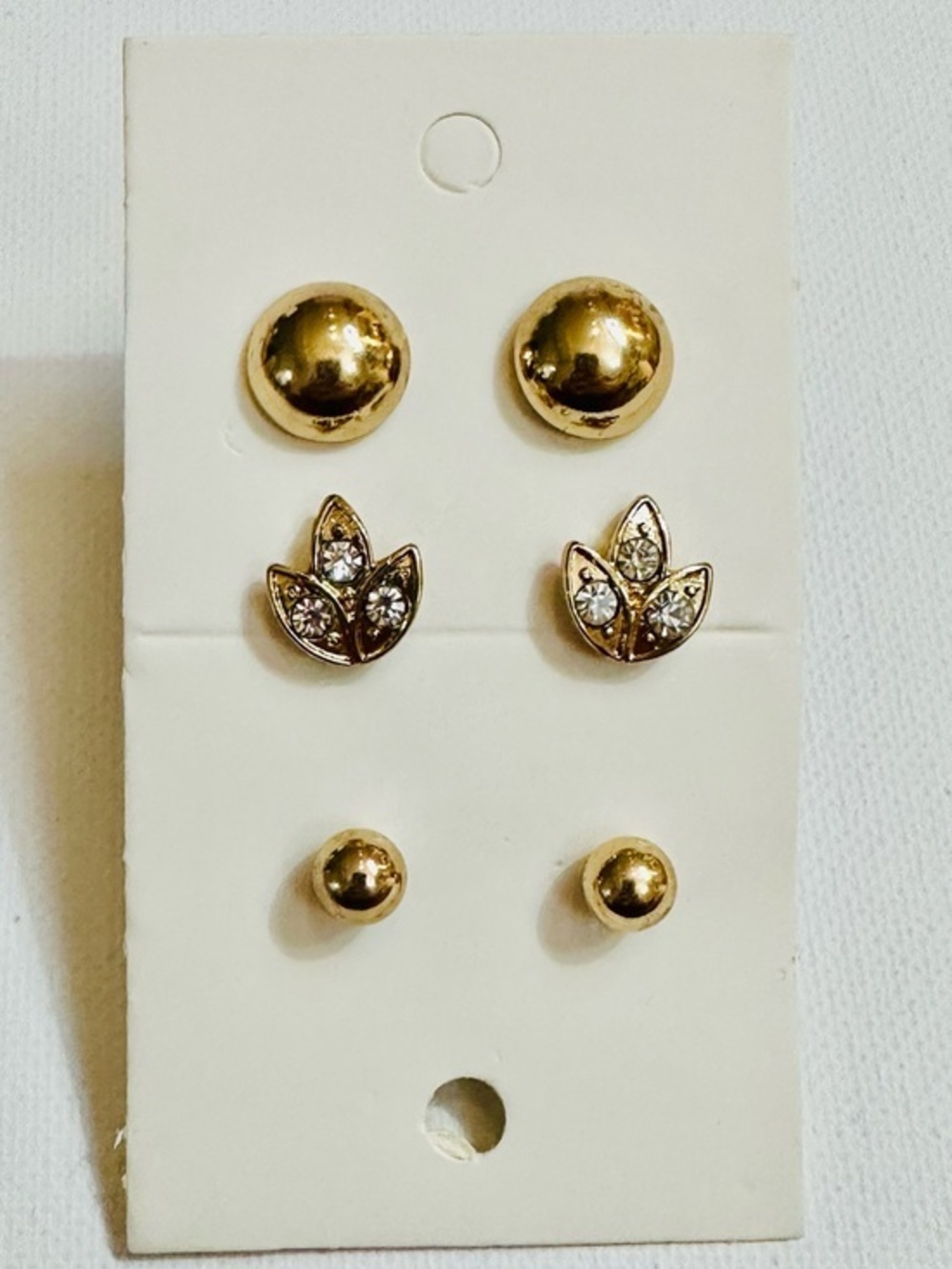 3 Pair Gold Stud Earring Set